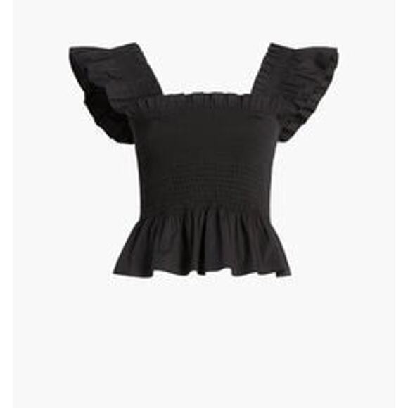 Hill House Home The Paz Smocked Ruffle Linen Top - M - Picture 1 of 7